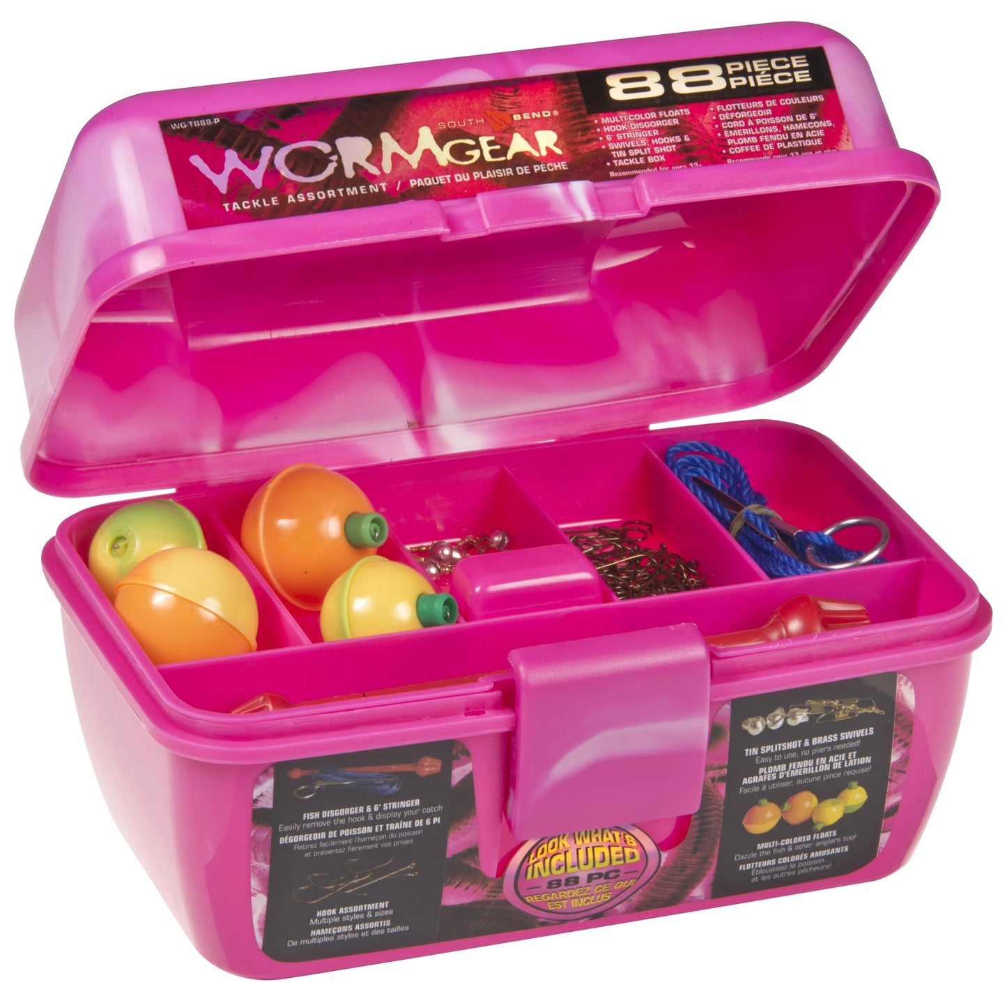 Worm Gear Fishing Plastic Tackle Box Pink