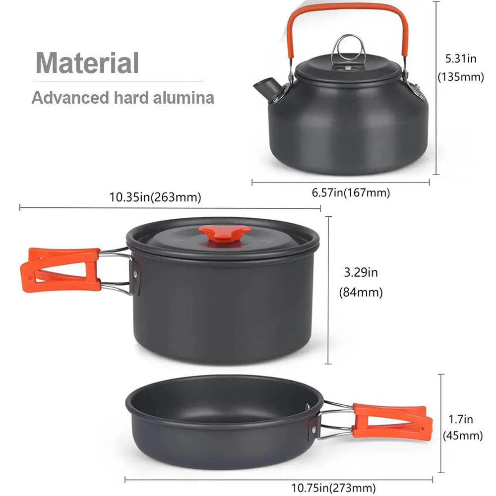 1Pcs/1Set Camping Cookware Kit Outdoor Cooking Set Aluminum Equipment Outdoor Pot Travel Tableware Kitchen Hiking Picnic BBQ