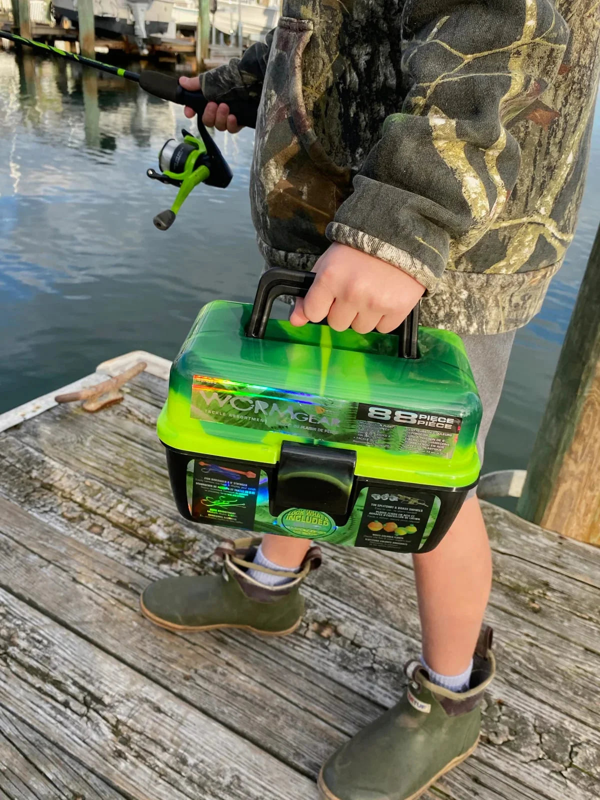 (2 Pack)  Worm Gear Single Tray Tackle Box Green