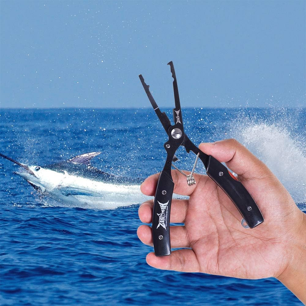 Aluminum Fishing Pliers, Fishing Line Cutter, Saltwater Resistant Fishing Gear, Split Ring, Hook Remover with Lanyard and Sheath, Ice Fishing Tools