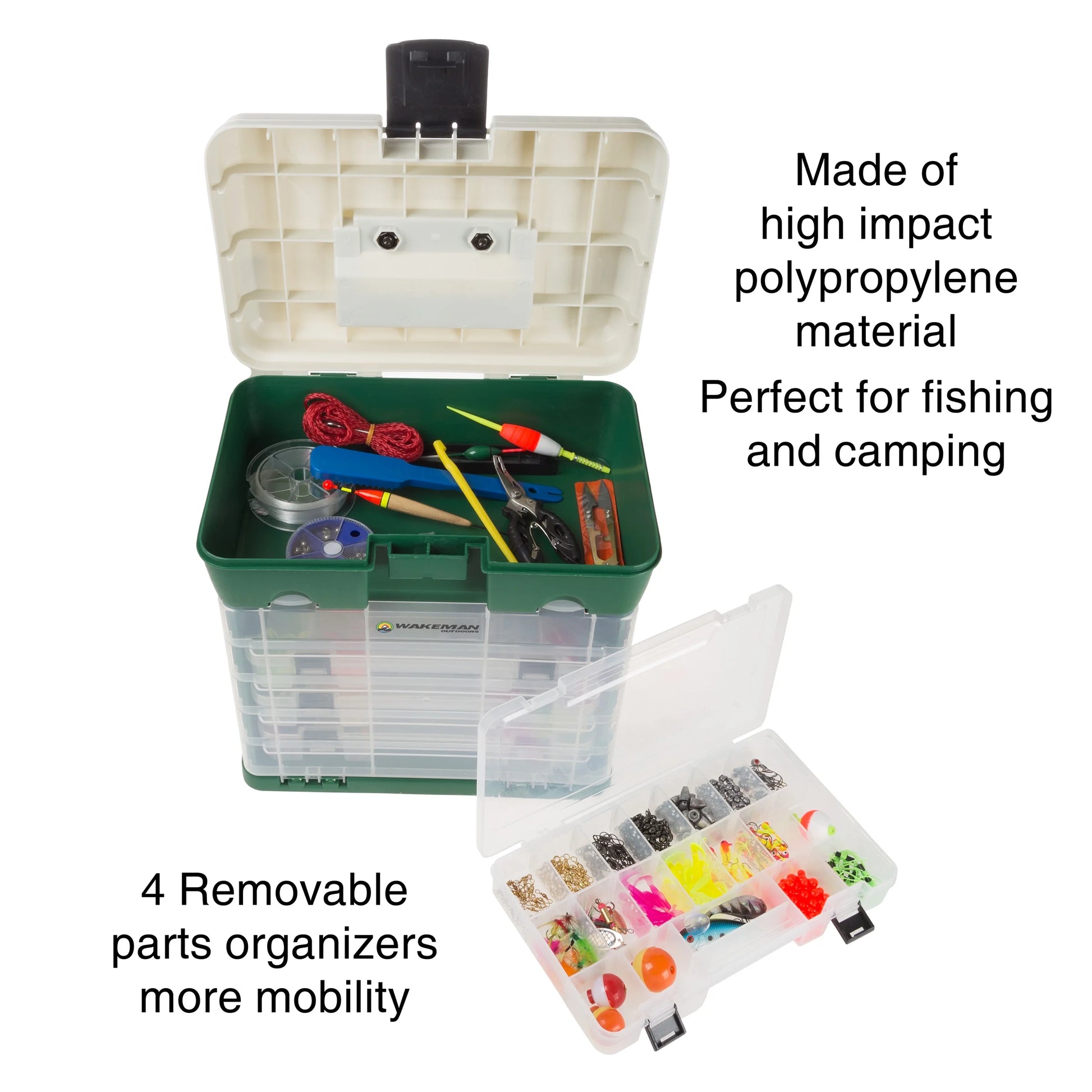 Wakeman Plastic 4-Drawer Tackle Box Organizer for Fishing and Crafts, Green