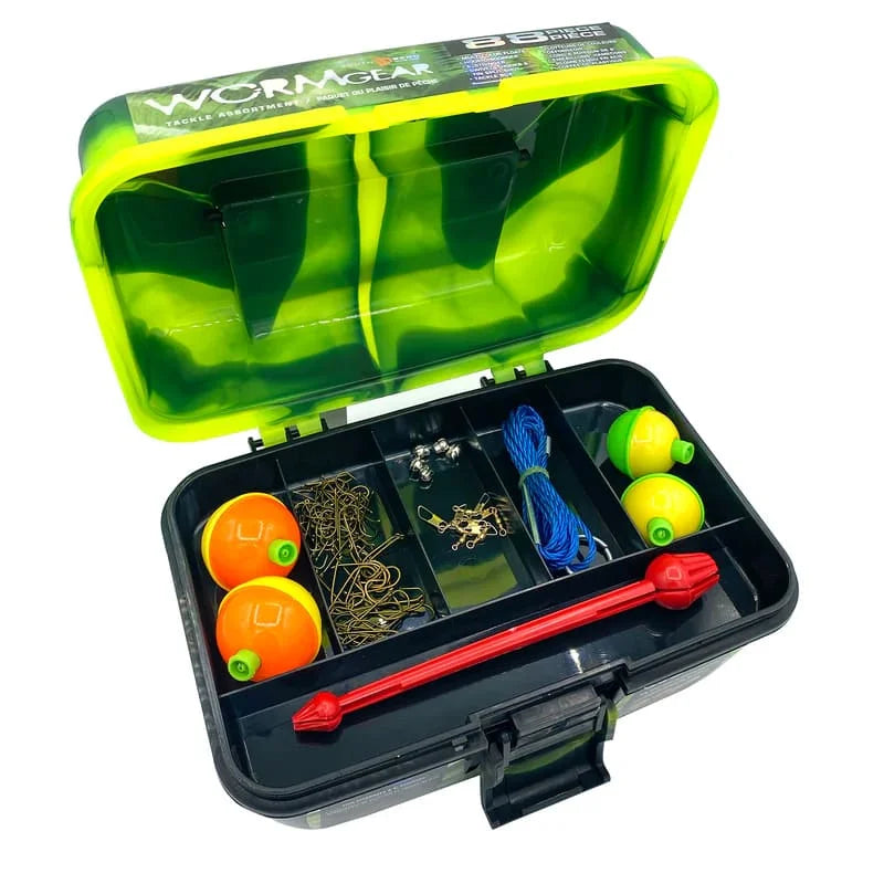 (2 Pack)  Worm Gear Single Tray Tackle Box Green