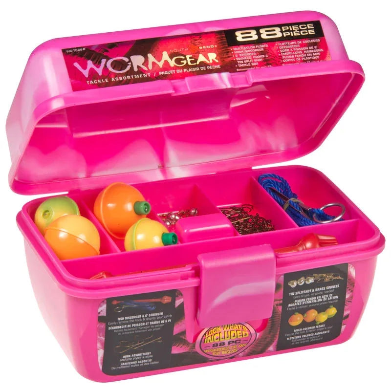 Worm Gear Fishing Plastic Tackle Box Pink
