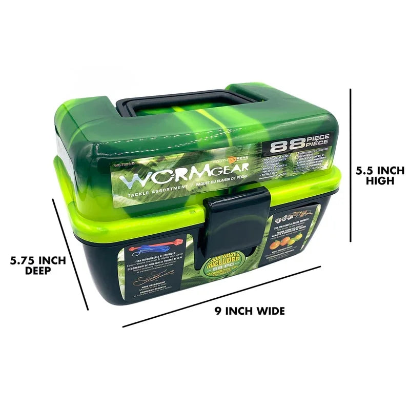 (2 Pack)  Worm Gear Single Tray Tackle Box Green