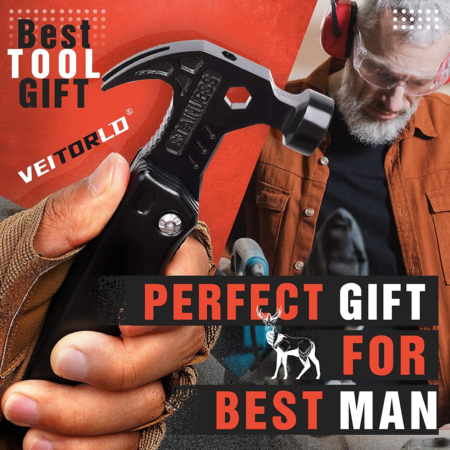 Gifts for Men Dad Him Fathers Day, Unique Anniversary Birthday Gifts Idea for Men Him Husband Boyfriend, All in One Tools Hammer Multitool, Camping Hunting Hiking Presents, Cool Gadgets