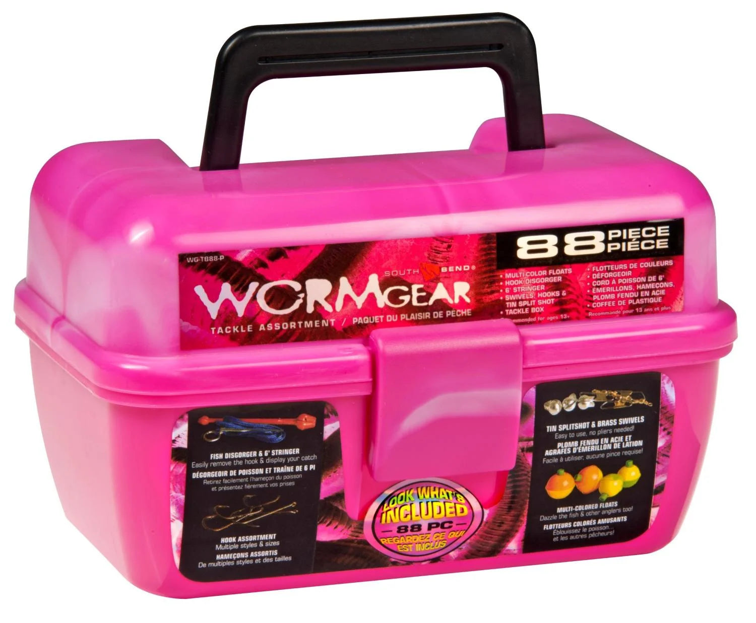 Worm Gear Fishing Plastic Tackle Box Pink
