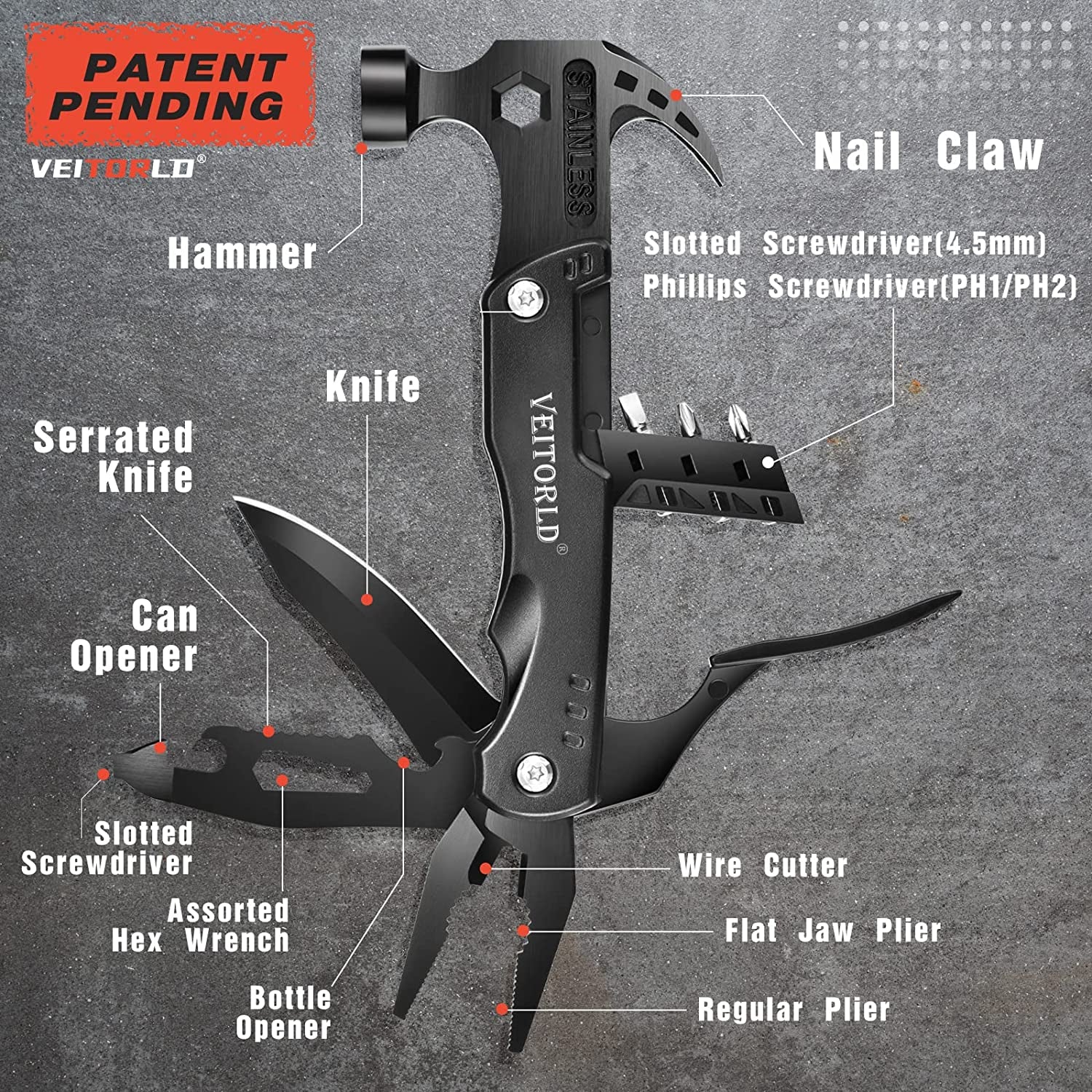 Gifts for Men Dad Him Fathers Day, Unique Anniversary Birthday Gifts Idea for Men Him Husband Boyfriend, All in One Tools Hammer Multitool, Camping Hunting Hiking Presents, Cool Gadgets